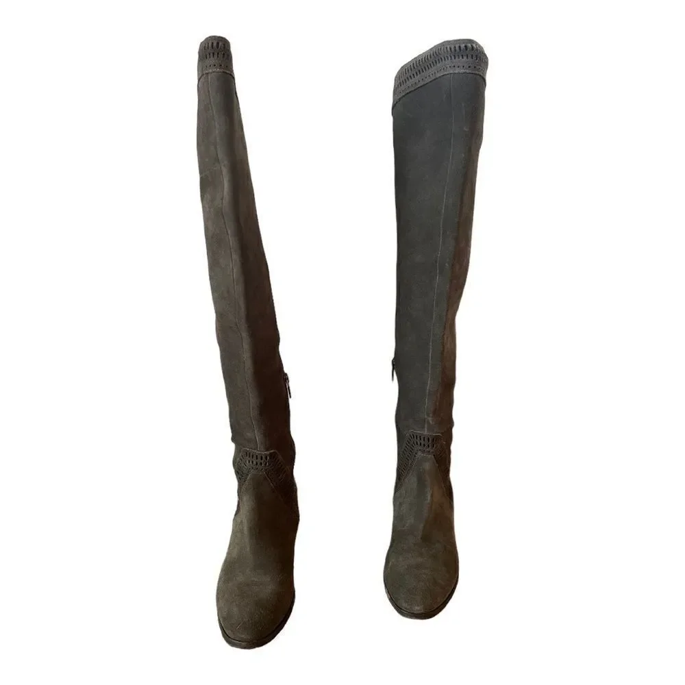 Vince Camuto Karinda Over the Knee Boots Gray Suede Leather Size 7.5